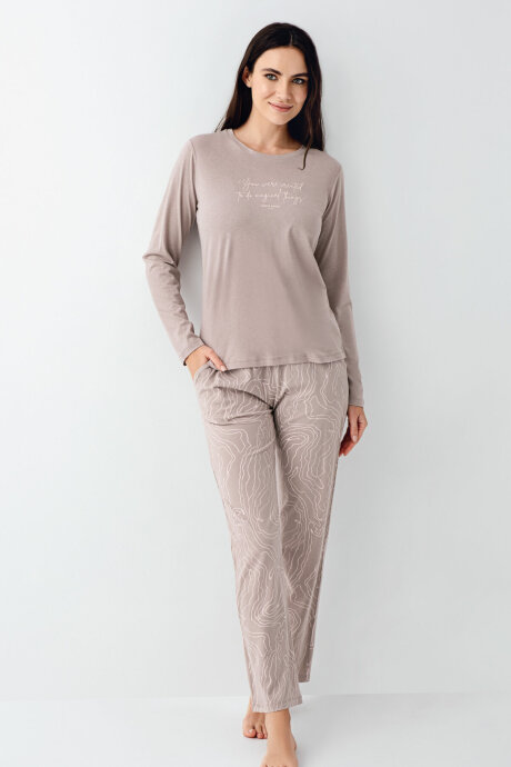 Pierre Cardin Kadın Pamuklu Kışlık Regular Fit Kahverengi Pijama Takımı PC9096-S-V1 - 2