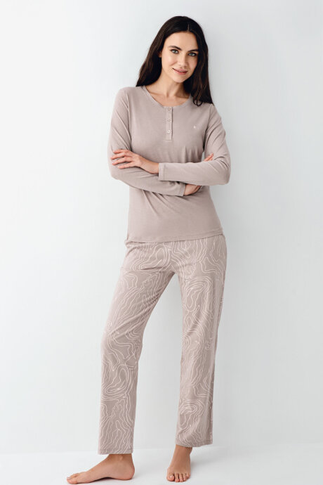 Pierre Cardin Kadın Pamuklu Kışlık Regular Fit Kahverengi Pijama Takımı PC9097-S-V1 - 1