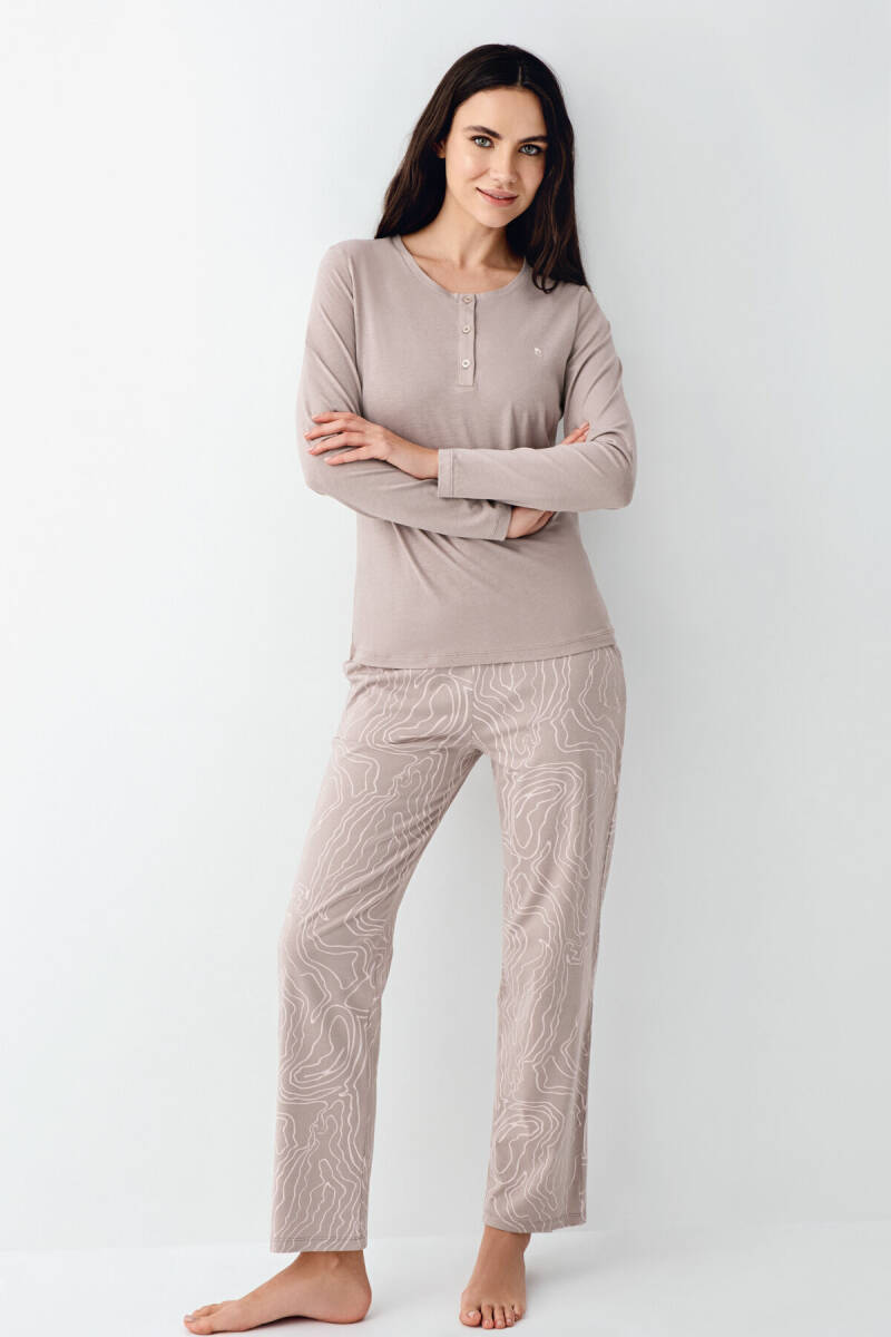 Pierre Cardin Kadın Pamuklu Kışlık Regular Fit Kahverengi Pijama Takımı PC9097-S-V1 - 1