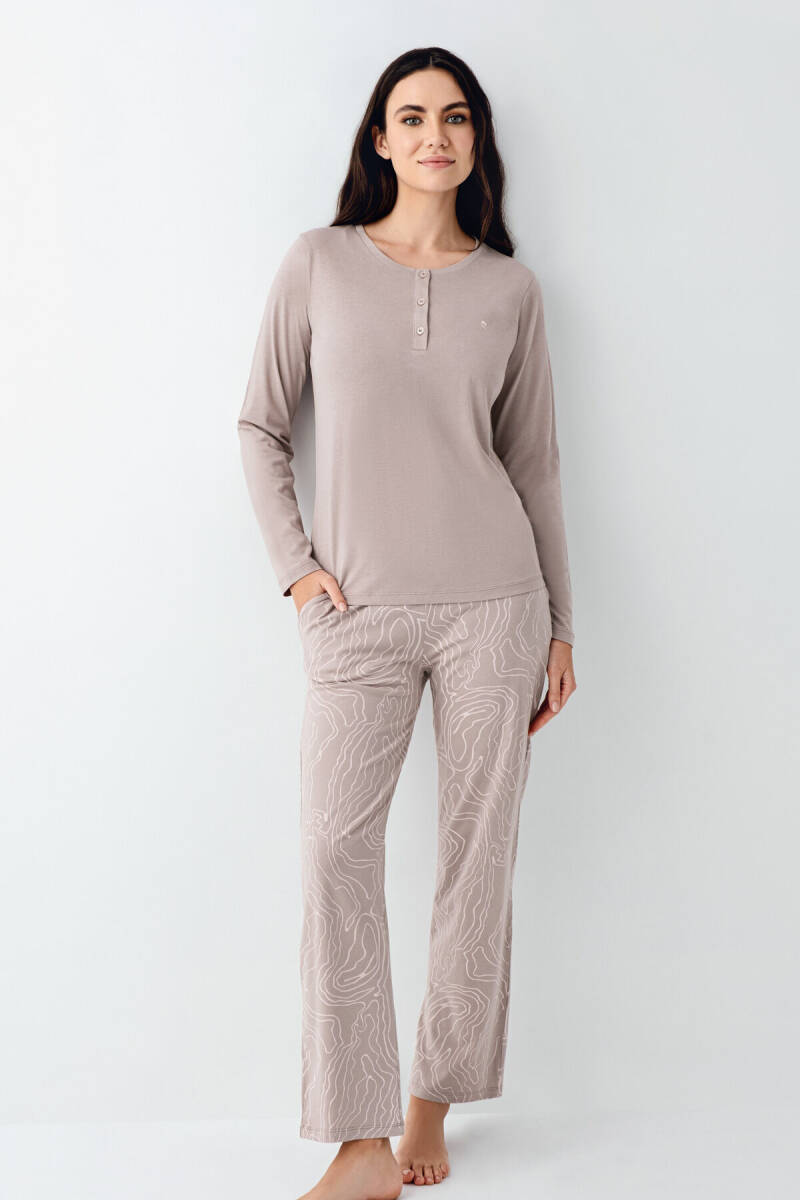 Pierre Cardin Kadın Pamuklu Kışlık Regular Fit Kahverengi Pijama Takımı PC9097-S-V1 - 2