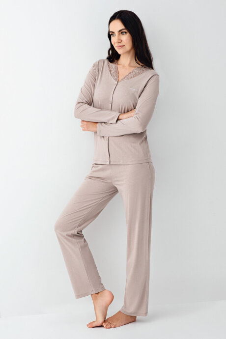 Pierre Cardin Kadın Pamuklu Kışlık Regular Fit Kahverengi Pijama Takımı PC9116-S-V2 - 1