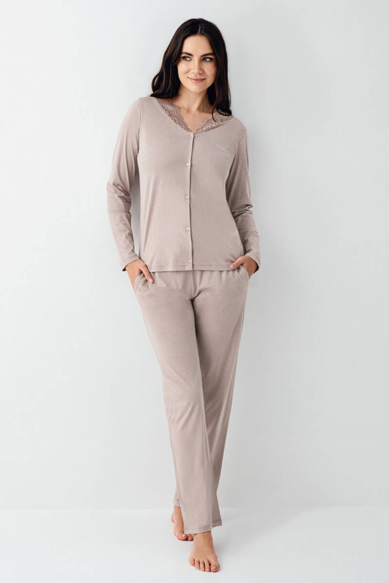Pierre Cardin Kadın Pamuklu Kışlık Regular Fit Kahverengi Pijama Takımı PC9116-S-V2 - 2