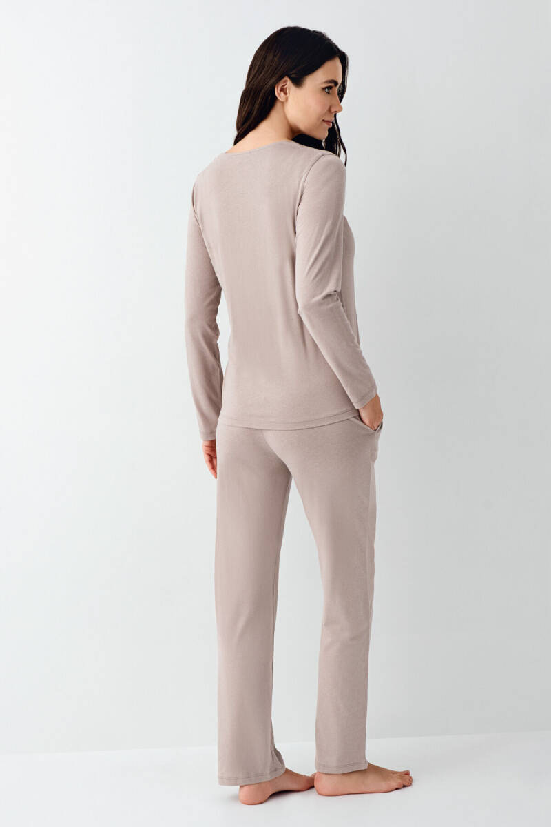 Pierre Cardin Kadın Pamuklu Kışlık Regular Fit Kahverengi Pijama Takımı PC9116-S-V2 - 4