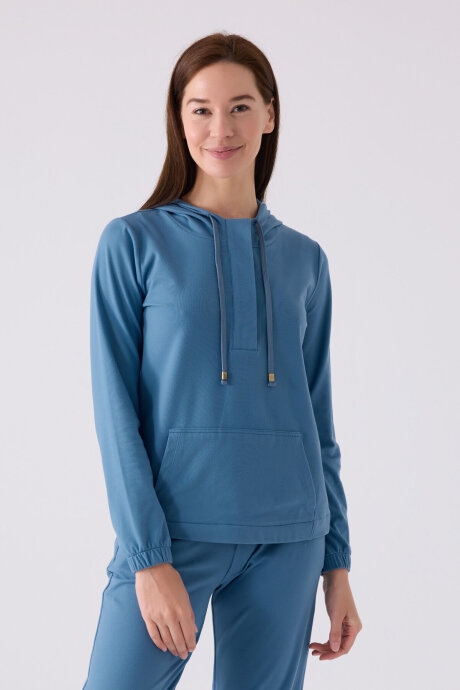 Pierre Cardin Kadın Pamuklu Kapüşonlu Pigment Baskılı Kışlık Regular Fit Mavi Pijama Takımı PC8924-S-V2 (1)