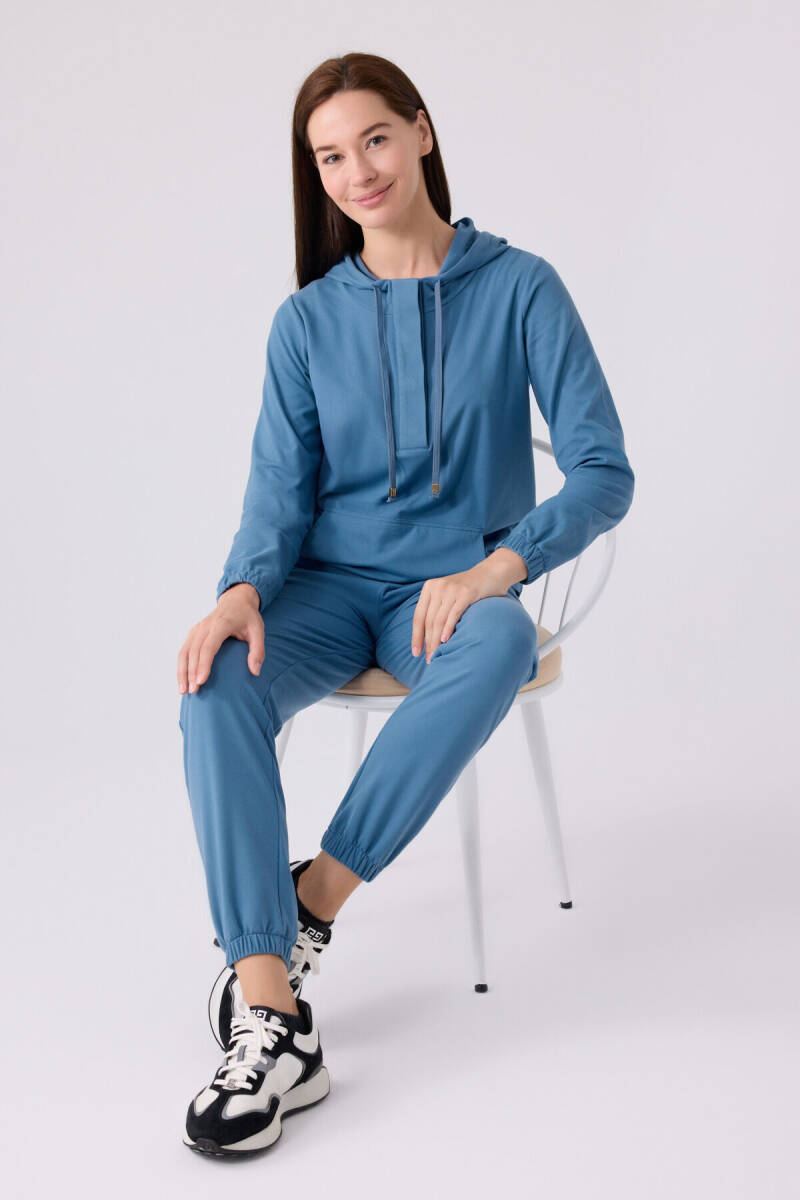 Pierre Cardin Kadın Pamuklu Kapüşonlu Pigment Baskılı Kışlık Regular Fit Mavi Pijama Takımı PC8924-S-V2 - 3