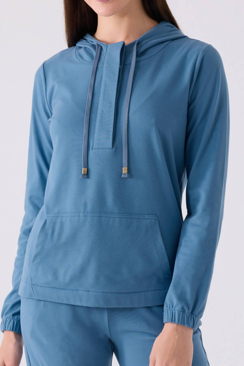 Pierre Cardin Kadın Pamuklu Kapüşonlu Pigment Baskılı Kışlık Regular Fit Mavi Pijama Takımı PC8924-S-V2 - 5
