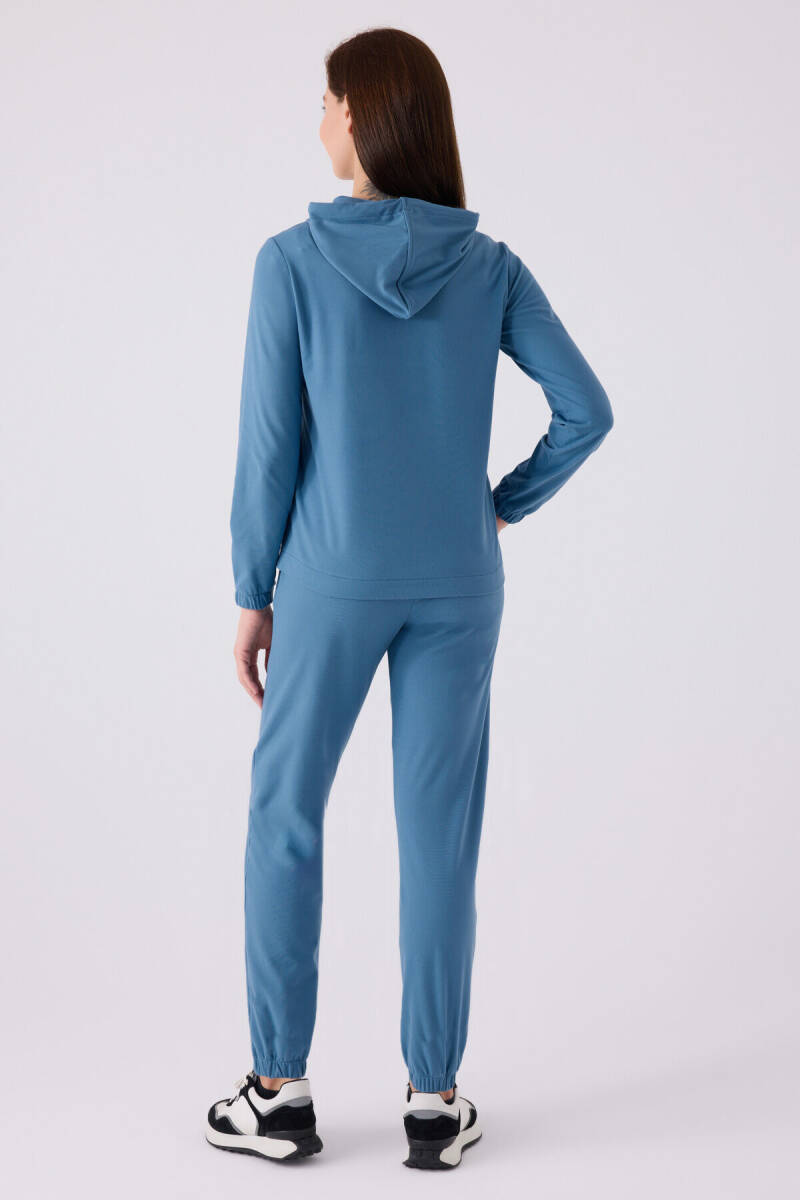Pierre Cardin Kadın Pamuklu Kapüşonlu Pigment Baskılı Kışlık Regular Fit Mavi Pijama Takımı PC8924-S-V2 - 6