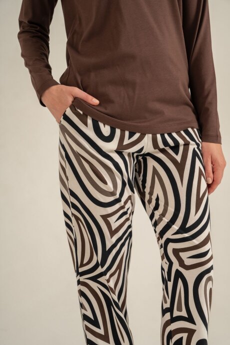 Pierre Cardin Kadın Pamuklu Inspire Others Everyday Kahverengi Uzun Kol Pijama Takım PC9280-S-V2 - 5
