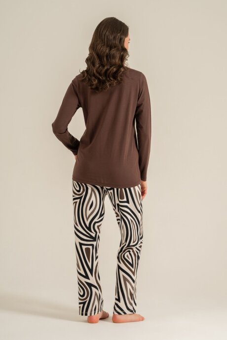 Pierre Cardin Kadın Pamuklu Inspire Others Everyday Kahverengi Uzun Kol Pijama Takım PC9280-S-V2 - 4