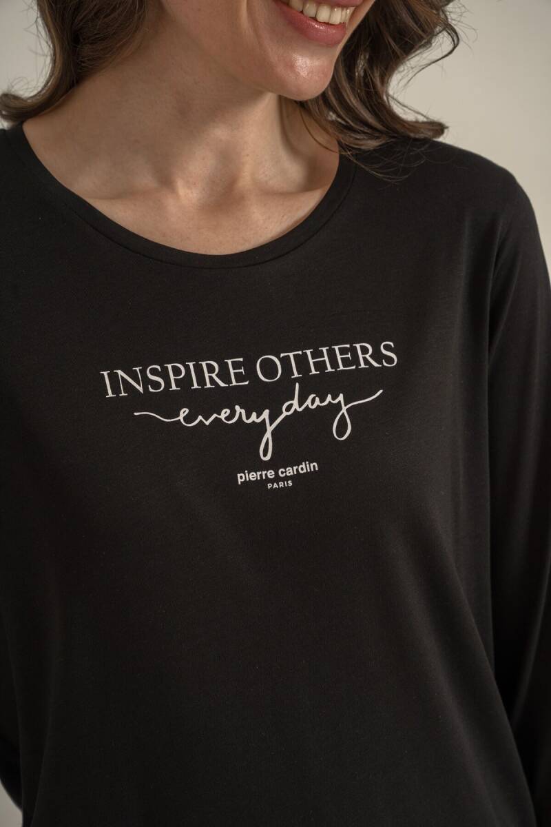 Pierre Cardin Kadın Pamuklu Inspire Others Everyday Siyah Uzun Kol Pijama Takım PC9280-S-V1 - 5
