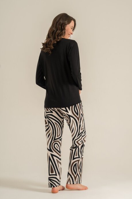 Pierre Cardin Kadın Pamuklu Inspire Others Everyday Siyah Uzun Kol Pijama Takım PC9280-S-V1 - 4