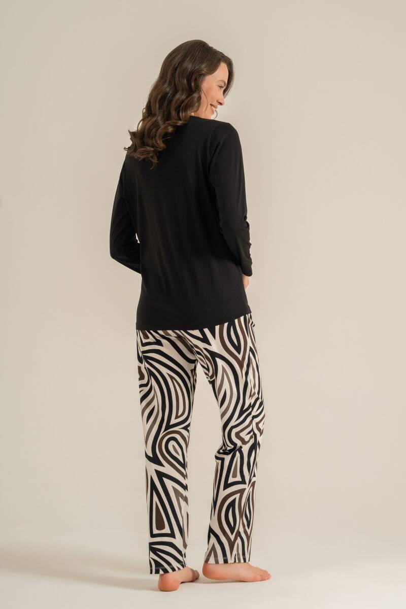 Pierre Cardin Kadın Pamuklu Inspire Others Everyday Siyah Uzun Kol Pijama Takım PC9280-S-V1 - 4