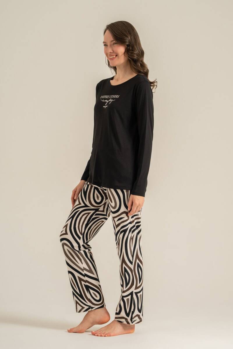 Pierre Cardin Kadın Pamuklu Inspire Others Everyday Siyah Uzun Kol Pijama Takım PC9280-S-V1 - 8
