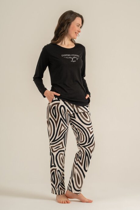 Pierre Cardin Kadın Pamuklu Inspire Others Everyday Siyah Uzun Kol Pijama Takım PC9280-S-V1 - 7