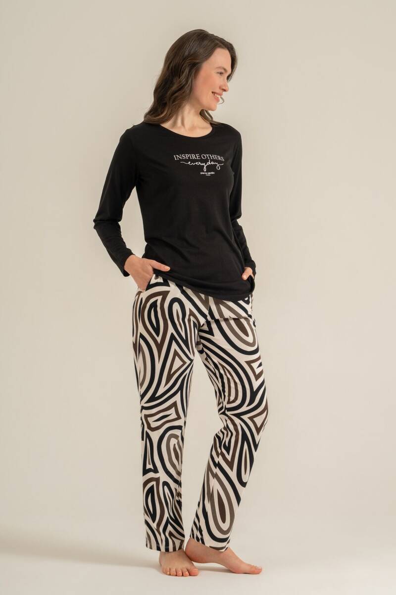 Pierre Cardin Kadın Pamuklu Inspire Others Everyday Siyah Uzun Kol Pijama Takım PC9280-S-V1 - 7