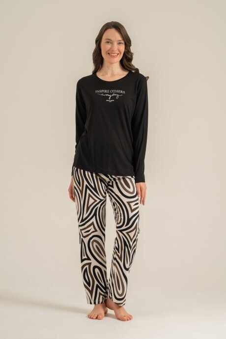 Pierre Cardin Kadın Pamuklu Inspire Others Everyday Siyah Uzun Kol Pijama Takım PC9280-S-V1 - 3