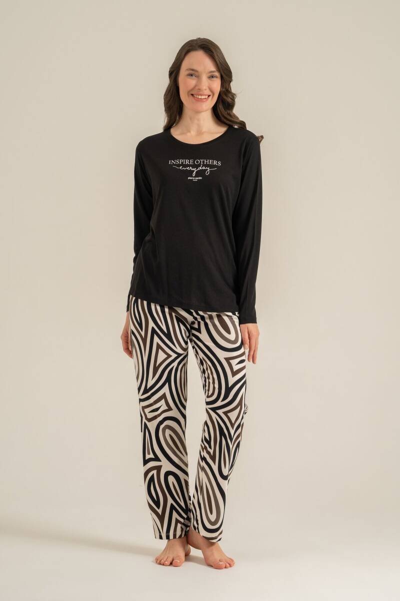 Pierre Cardin Kadın Pamuklu Inspire Others Everyday Siyah Uzun Kol Pijama Takım PC9280-S-V1 - 3
