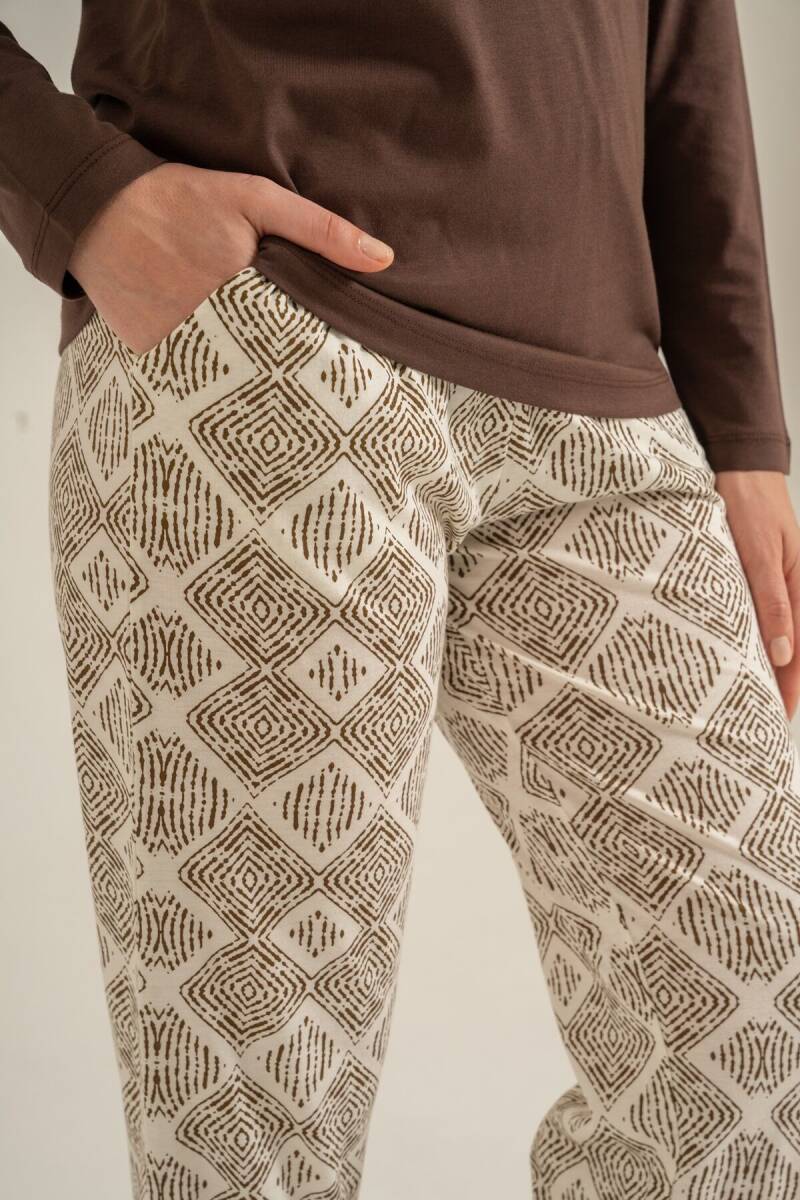 Pierre Cardin Kadın Pamuklu Kahverengi Uzun Kol Nakışlı Pijama Takım PC9275-S-V1 - 8
