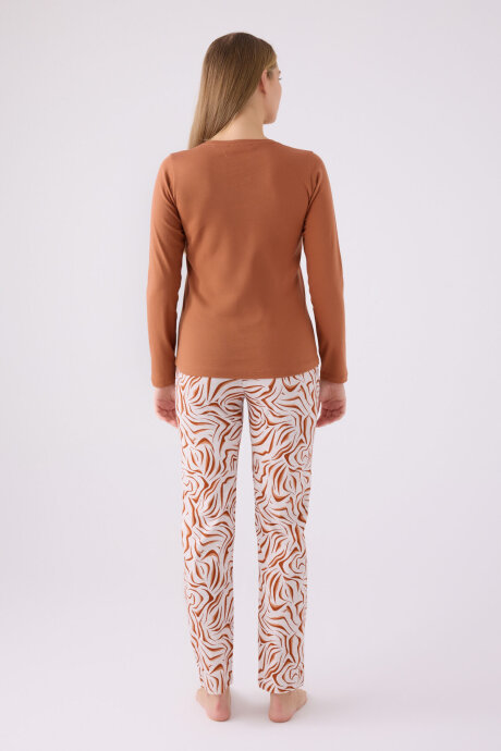 Pierre Cardin Kadın Pamuklu Hakim Yaka Pigment Baskılı Kışlık Regular Fit Kahverengi Pijama Takımı PC8862-S-V1 - 5