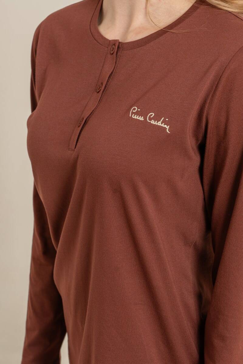 Pierre Cardin Kadın Pamuklu Kahverengi Uzun Kol Pijama Takım PC9264-S-V1 - 7