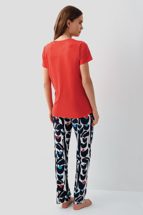 Pierre Cardin Kadın Pamuklu Hakim Yaka Nakışlı Yazlık Regular Fit Kırmızı Pijama Takımı PC9162-S-V1 - 4
