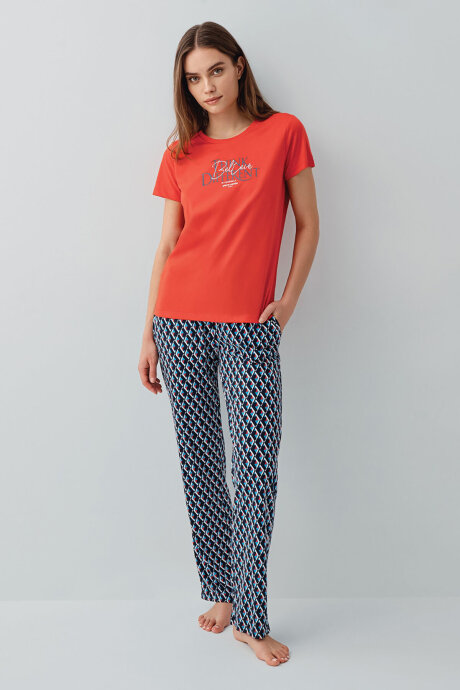 Pierre Cardin Kadın Bisiklet Yaka Nakışlı Yazlık Regular Fit Kırmızı Pijama Takımı PC9157-S-V1 (1)