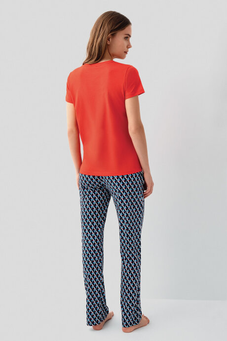 Pierre Cardin Kadın Pamuklu Bisiklet Yaka Nakışlı Yazlık Regular Fit Kırmızı Pijama Takımı PC9157-S-V1 - 4