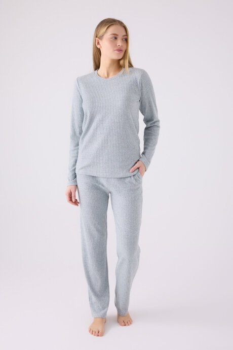 Pierre Cardin Kadın Bisiklet Yaka Pigment Baskılı Kışlık Regular Fit Mavi Pijama Takımı PC8908-S-V1 - 1