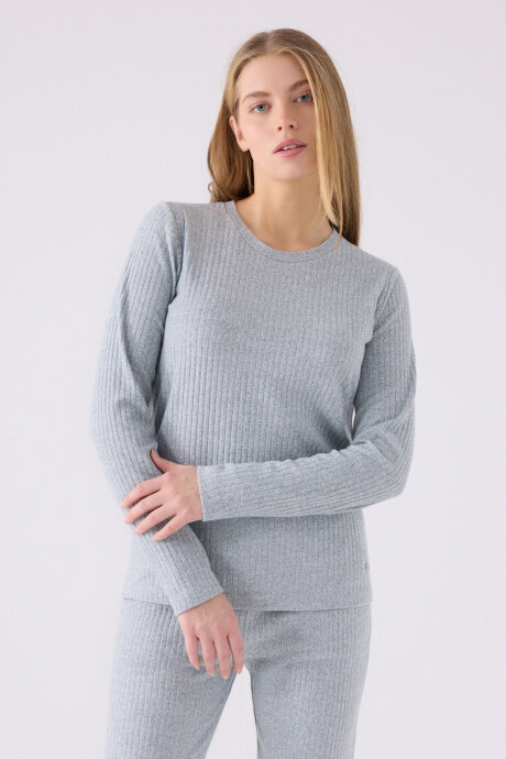 Pierre Cardin Kadın Bisiklet Yaka Pigment Baskılı Kışlık Regular Fit Mavi Pijama Takımı PC8908-S-V1 - 2