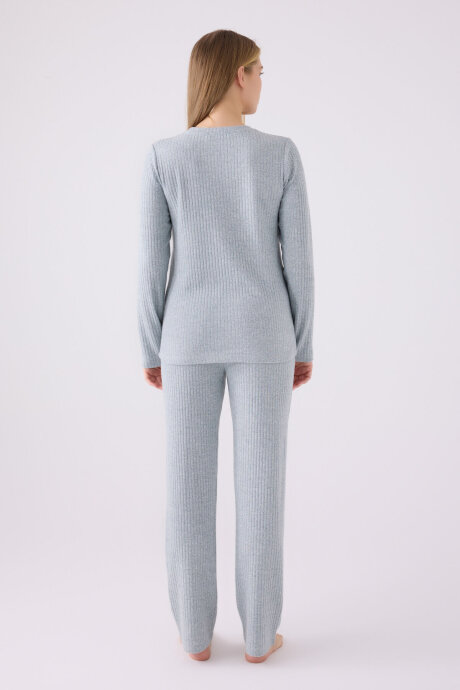 Pierre Cardin Kadın Bisiklet Yaka Pigment Baskılı Kışlık Regular Fit Mavi Pijama Takımı PC8908-S-V1 - 5