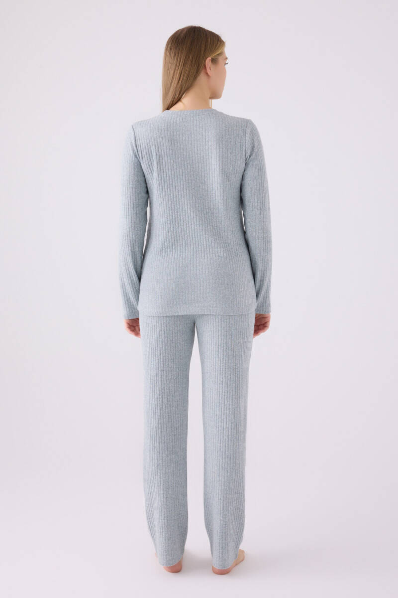 Pierre Cardin Kadın Bisiklet Yaka Pigment Baskılı Kışlık Regular Fit Mavi Pijama Takımı PC8908-S-V1 - 5