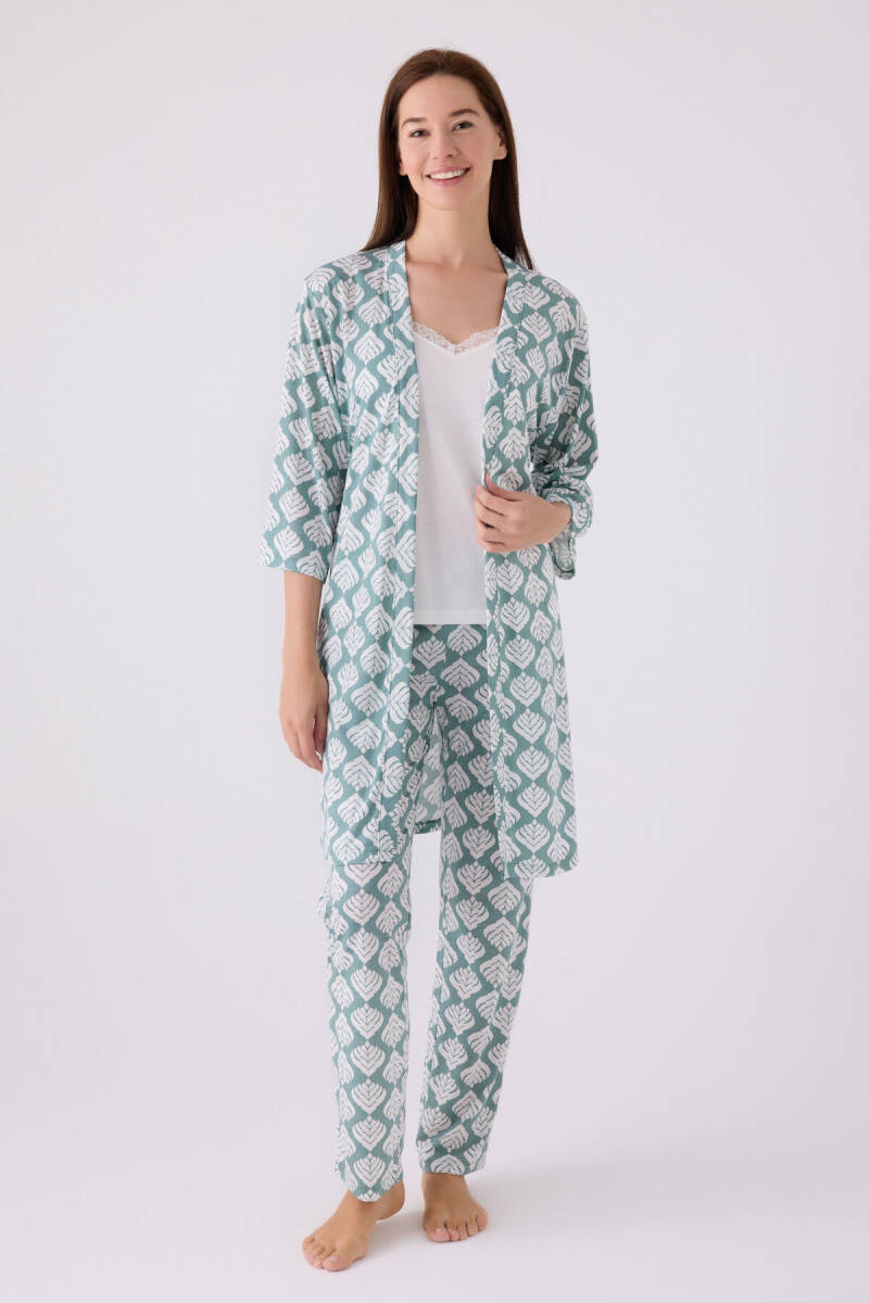 Pierre Cardin Kadın Pamuklu Kruvaze Pigment Baskılı Kışlık Regular Fit Mavi Pijama Takımı PC8905-S-V1 - 1