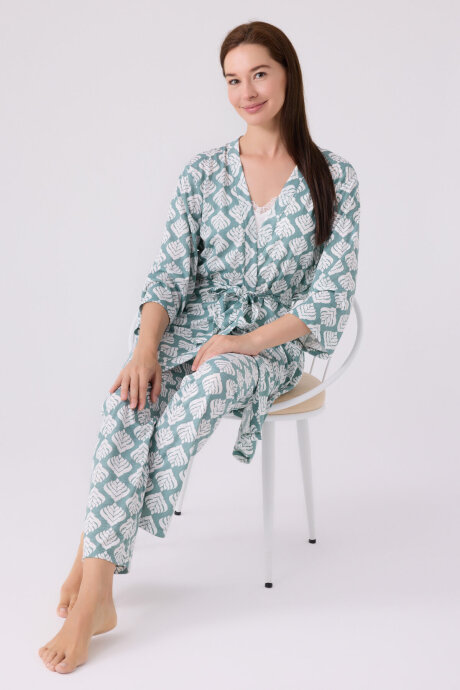 Pierre Cardin Kadın Pamuklu Kruvaze Pigment Baskılı Kışlık Regular Fit Mavi Pijama Takımı PC8905-S-V1 - 3