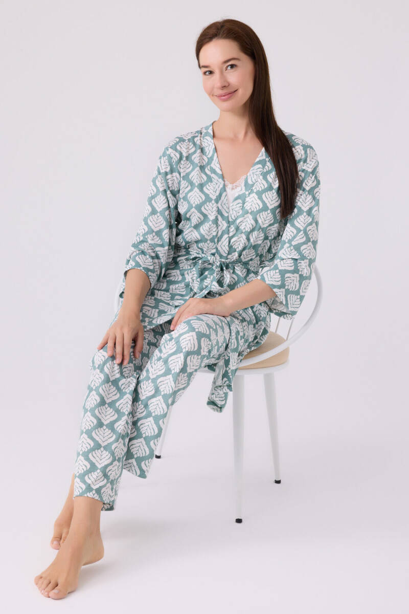 Pierre Cardin Kadın Pamuklu Kruvaze Pigment Baskılı Kışlık Regular Fit Mavi Pijama Takımı PC8905-S-V1 - 3