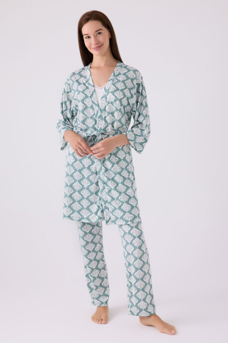 Pierre Cardin Kadın Pamuklu Kruvaze Pigment Baskılı Kışlık Regular Fit Mavi Pijama Takımı PC8905-S-V1 - 4