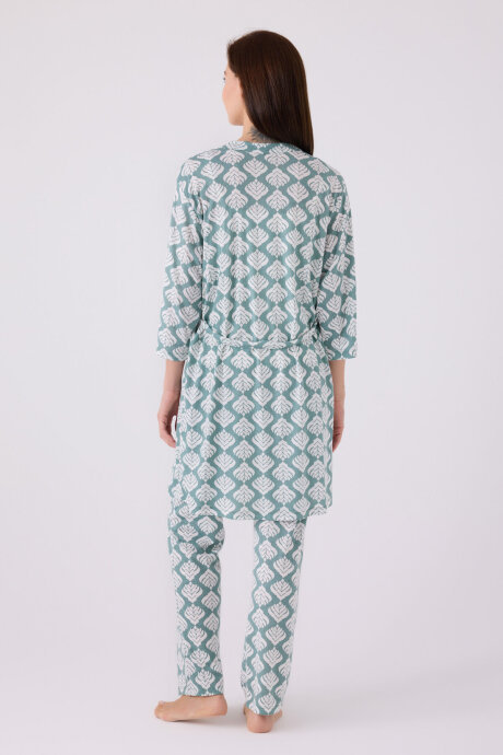 Pierre Cardin Kadın Pamuklu Kruvaze Pigment Baskılı Kışlık Regular Fit Mavi Pijama Takımı PC8905-S-V1 - 9