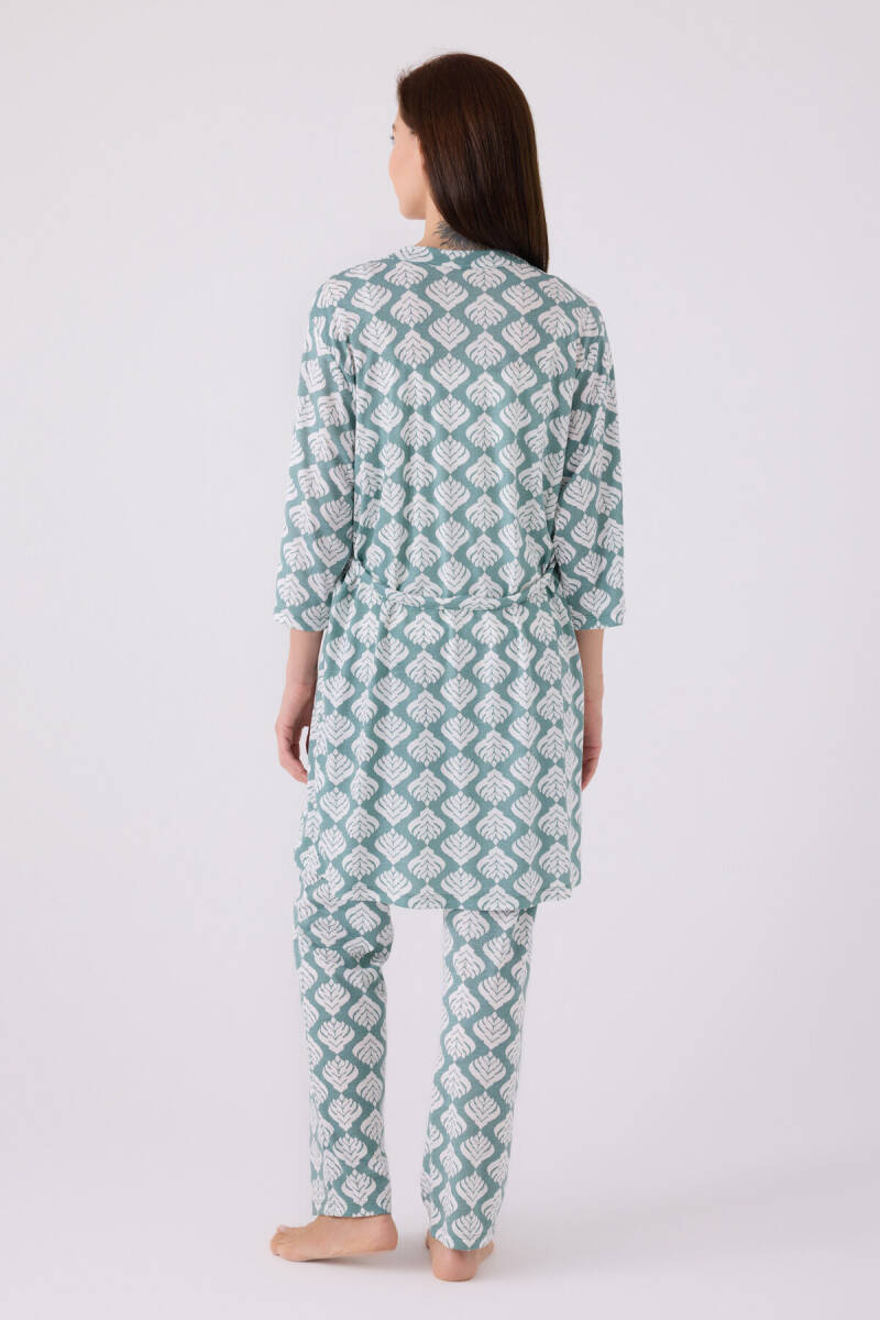 Pierre Cardin Kadın Pamuklu Kruvaze Pigment Baskılı Kışlık Regular Fit Mavi Pijama Takımı PC8905-S-V1 - 9