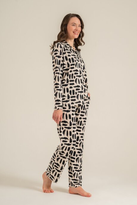 Pierre Cardin Kadın Pamuklu Krem Gömlek Pijama Takımı PC9301-S-V1 - 3