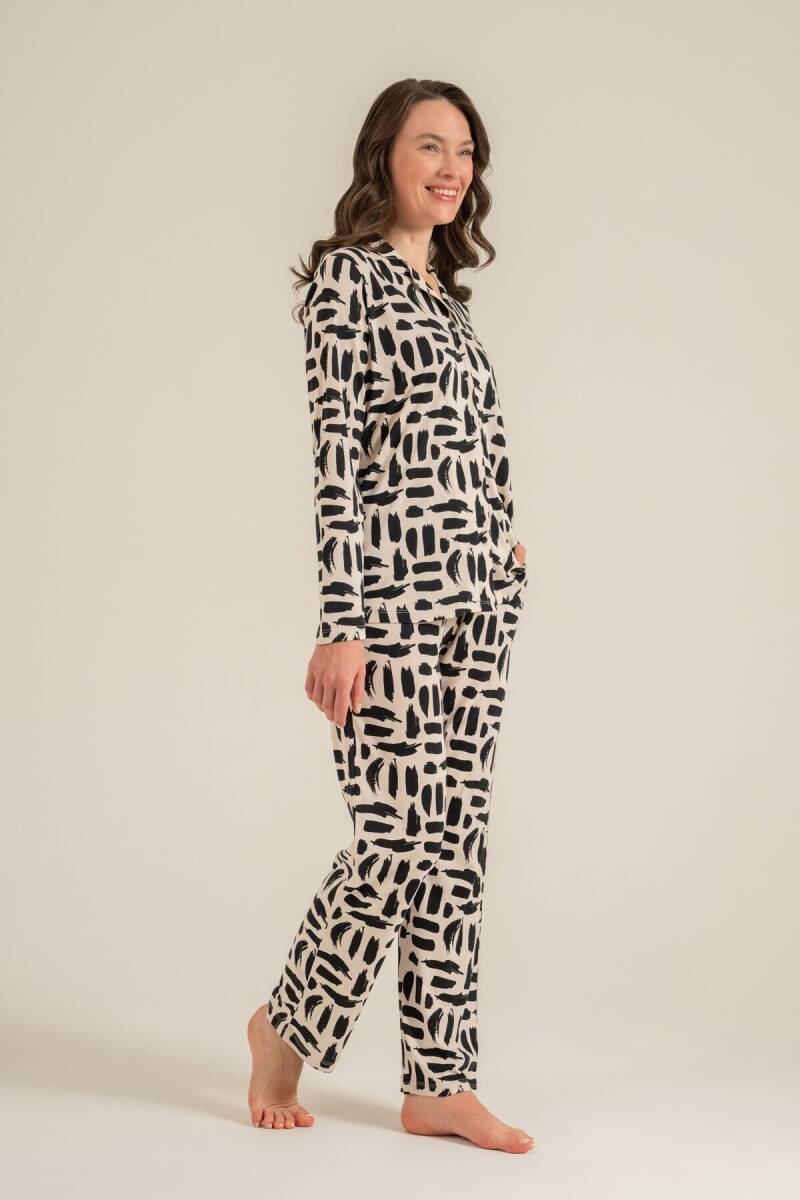 Pierre Cardin Kadın Pamuklu Krem Gömlek Pijama Takımı PC9301-S-V1 - 3