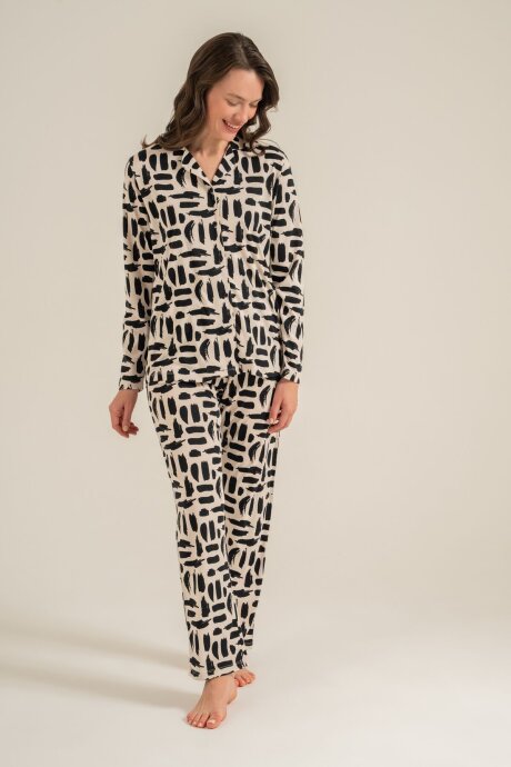 Pierre Cardin Kadın Pamuklu Krem Gömlek Pijama Takımı PC9301-S-V1 - 8
