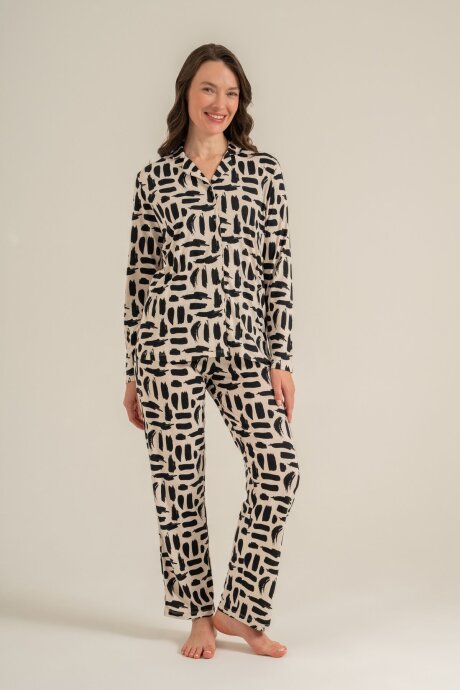 Pierre Cardin Kadın Pamuklu Krem Gömlek Pijama Takımı PC9301-S-V1 (1)