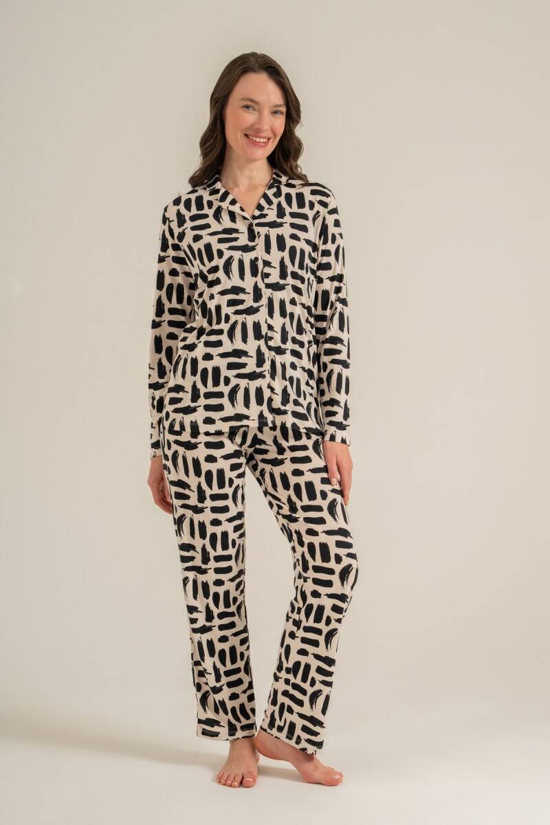 Pierre Cardin Kadın Pamuklu Krem Gömlek Pijama Takımı PC9301-S-V1 - 2