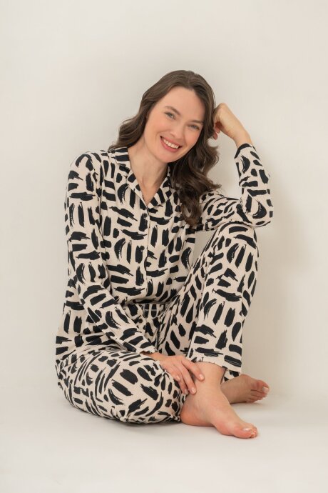 Pierre Cardin Kadın Pamuklu Krem Gömlek Pijama Takımı PC9301-S-V1