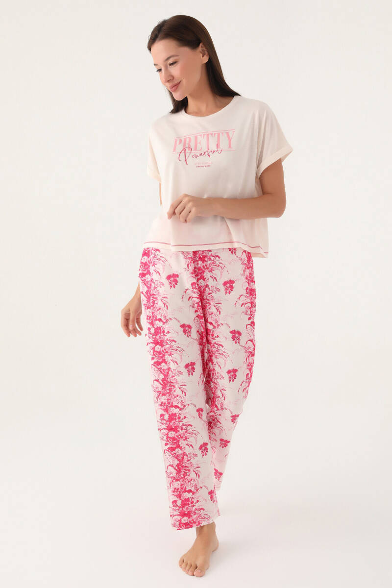 Pierre Cardin Kadın Pamuklu Bisiklet Yaka Pigment Baskılı Yazlık Regular Fit Pembe Pijama Takımı PC8830-S-V1 - 3