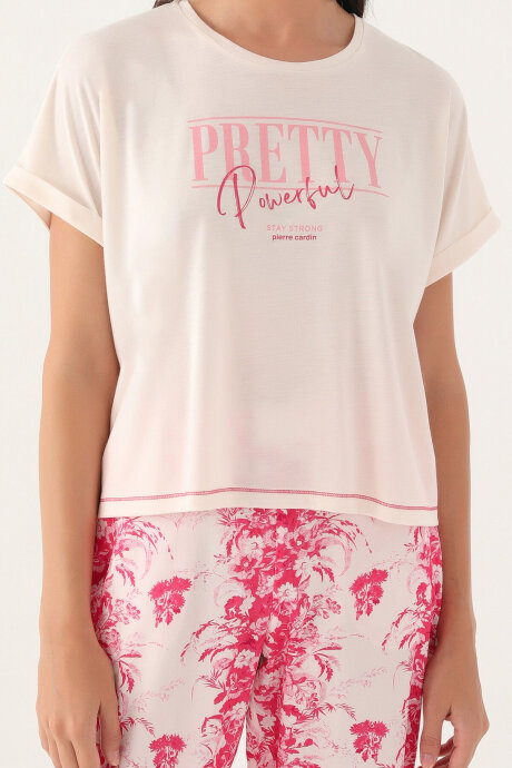 Pierre Cardin Kadın Pamuklu Bisiklet Yaka Pigment Baskılı Yazlık Regular Fit Pembe Pijama Takımı PC8830-S-V1 - 4