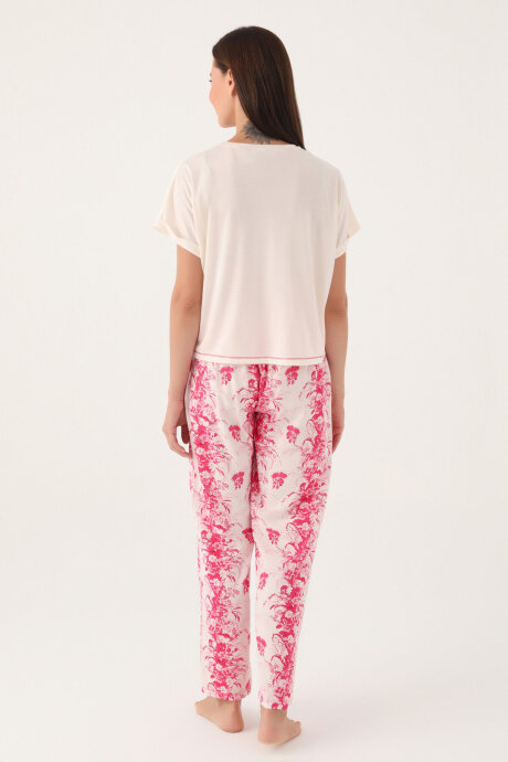 Pierre Cardin Kadın Pamuklu Bisiklet Yaka Pigment Baskılı Yazlık Regular Fit Pembe Pijama Takımı PC8830-S-V1 - 5