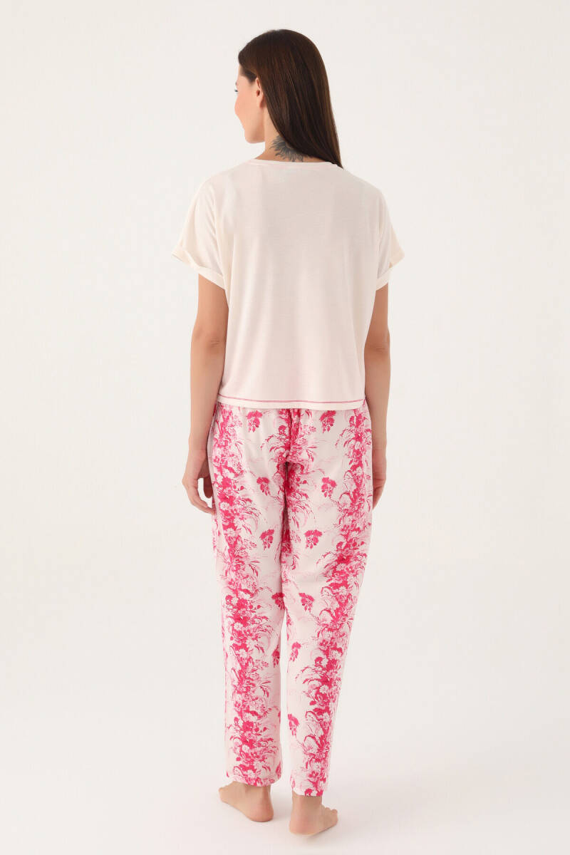 Pierre Cardin Kadın Pamuklu Bisiklet Yaka Pigment Baskılı Yazlık Regular Fit Pembe Pijama Takımı PC8830-S-V1 - 5