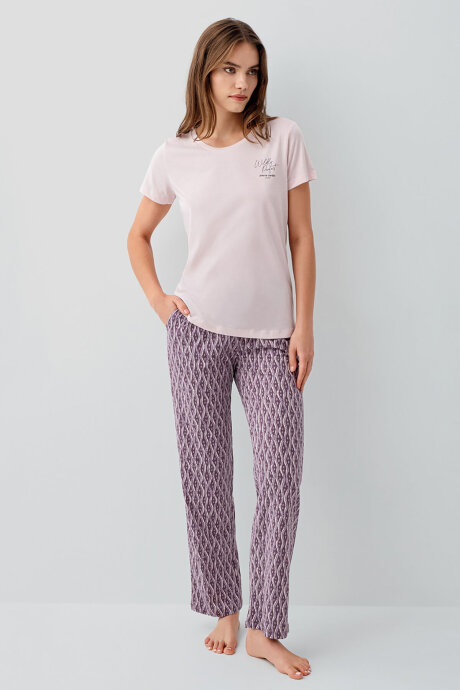 Pierre Cardin Kadın Bisiklet Yaka Nakışlı Yazlık Regular Fit Pembe Pijama Takımı PC9182-S-V2 (1)