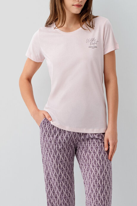 Pierre Cardin Kadın Pamuklu Bisiklet Yaka Nakışlı Yazlık Regular Fit Pembe Pijama Takımı PC9182-S-V2 - 3