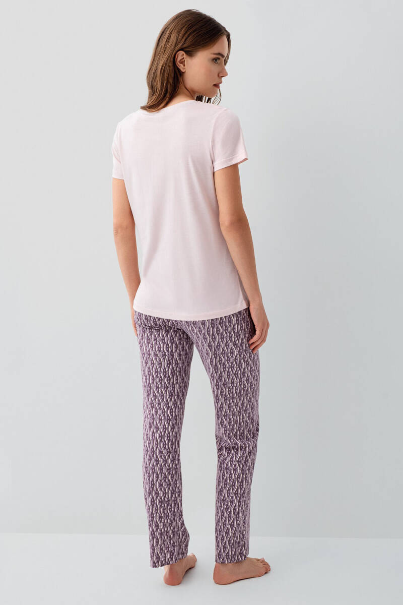 Pierre Cardin Kadın Pamuklu Bisiklet Yaka Nakışlı Yazlık Regular Fit Pembe Pijama Takımı PC9182-S-V2 - 4